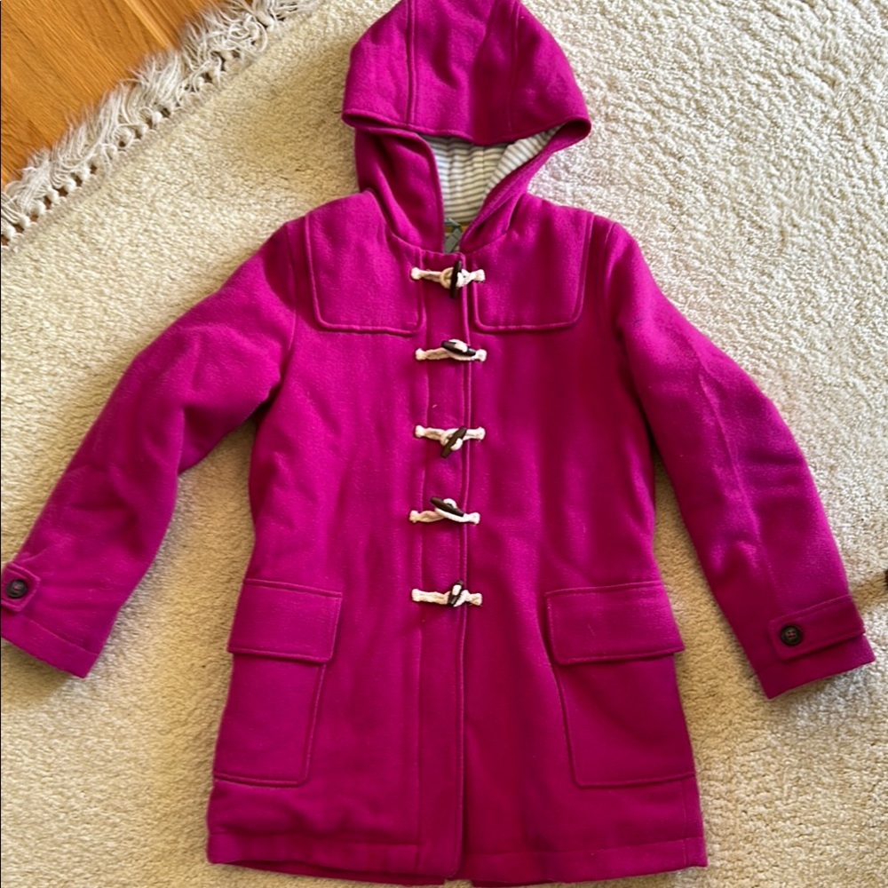 Boden Pink Pea Coat with Hood and Toggle Closures